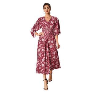eShakti Burgundy Floral Maxi Dress